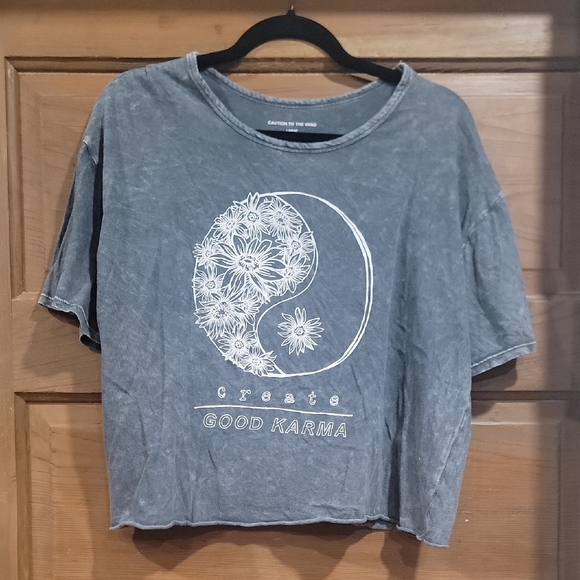 Caution To The Wind Tops - Caution To The Wind Charcoal Yin Yang Crop Top